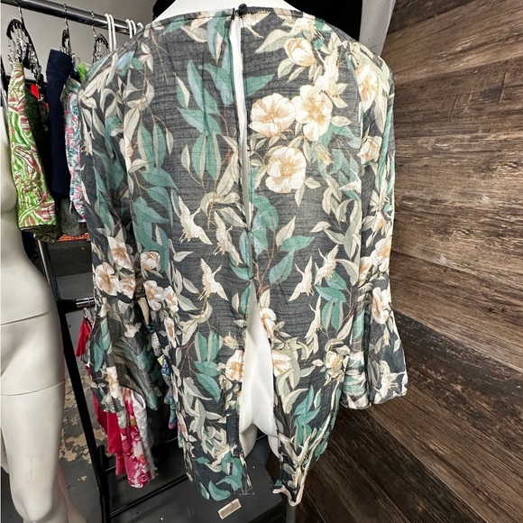 LC Lauren Conrad Green Floral 3/4 Sleeve Blouse - Picture 4 of 9